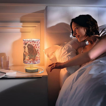 Bedside Table Lamp Springer Spaniel Dogs Heart Nightstand Lamp with Wood Desk Lamps for Bedroom Living Room Nursery Office Home Decor