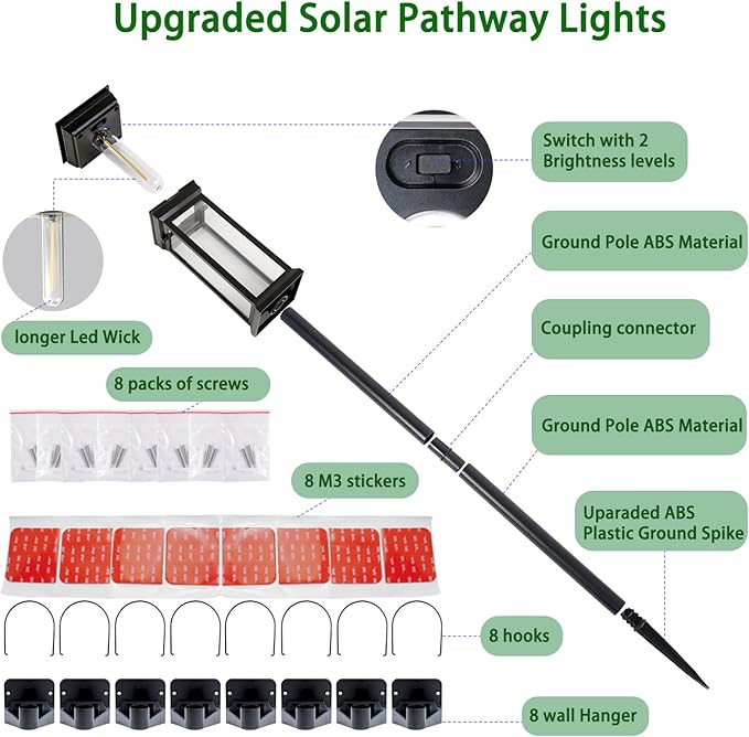 Sublume Solar Pathway Lights Outdoor, 8 Pack Upgraded Bright Solar Lights Outdoor, Auto On/Off, IP65 Waterproof Solar Landscape Lights Solar Powered Garden Lighting for Yard Patio Walkway Driveway