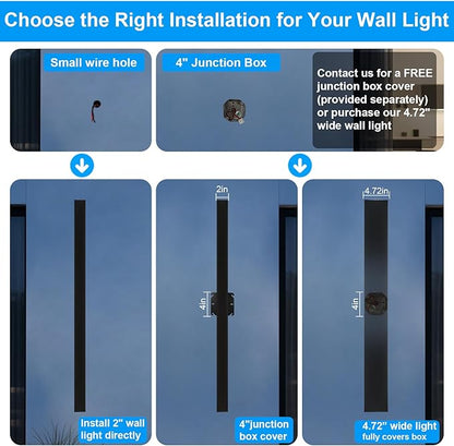 23.6inch Porch Wall Lights - Long Strip Modern Outdoor Wall Light Fixture, Dimmable Black Wall Mount Exterior Lighting Wall Sconce Outside Garage Lights for House, Courtyard, Corridor