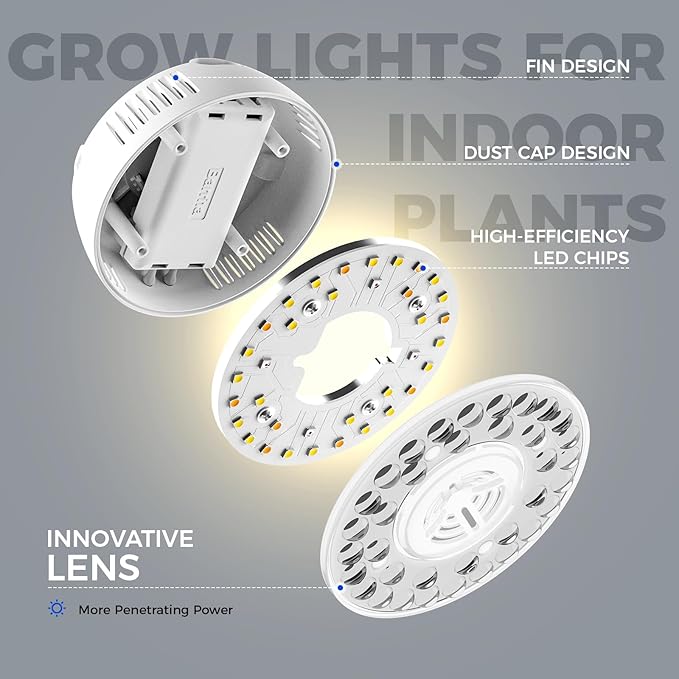 Barrina Orbgrow OG09 Puck LED Grow Light with 660nm Red LEDs, 18W(2 x 9W, 270 Watt Equiv), Plant Lights for Indoor Plants Full Spectrum, Magnetic & Linkable, Small Grow lamp for Plant Shelf, 2 Packs