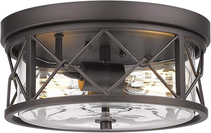 zeyu 2-Light Flush Mount Ceiling Light, 12 Inch Kitchen Light Fixtures Ceiling with Clear Glass Cover, Oil Rubbed Bronze Finish, ZY25-F ORB