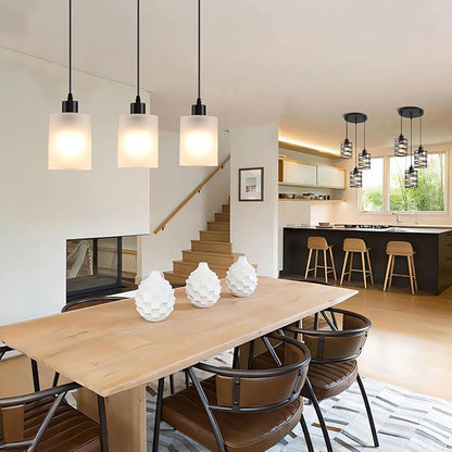 3-Pack Industrial Pendant Lighting, Modern Frosted Glass Shade Farmhouse Adjustable Hanging Light Fixtures for Kitchen Island Living Room Bedroom Hallway