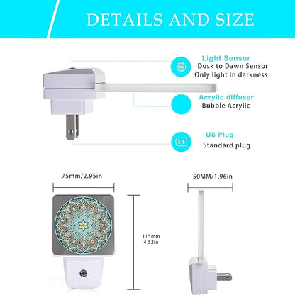 Mandala Floral Night Light,Yellow and Brown Ethnic Style Plug-in Night Lights with Dusk-to-Dawn Sensor for Stairway/Hallway/Bedroom Sleep Friendly lamp for Women/Girls/Boys Gift,0.5W