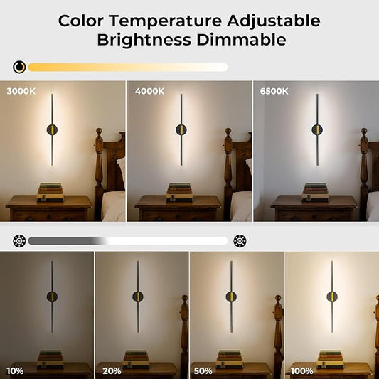 GvvooHome 28" Battery Operated Wall Sconce, 360°Rotation Wireless Rechargeable Wall Lights with Remote Control, 3000K-6500K LED Detachable Wall Lamp for Bedroom, Hallway, Background Wall, Black Gold
