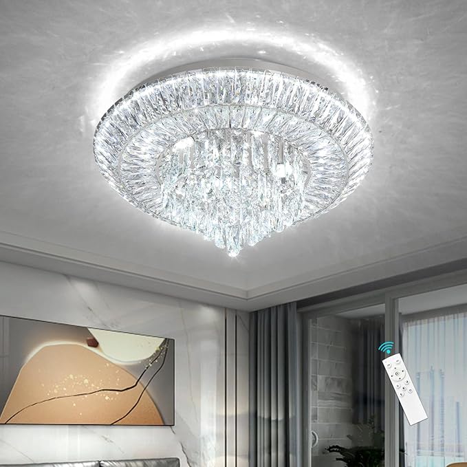 Modern LED Chandelier Crystal Ceiling Light Fixture Raindrop Chandeliers Dimmable Lighting for Living Room Dining Room Entryway Bedroom Silver