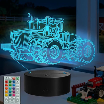 Tractor 3D Night Light, Tractor Gifts, LED Illusion Lamp with Remote Control, 16 Colors, Timer, RGB Flashing Mode and Dimmable, Tractor Toys Cool Stuff for Holiday Birthday Christmas