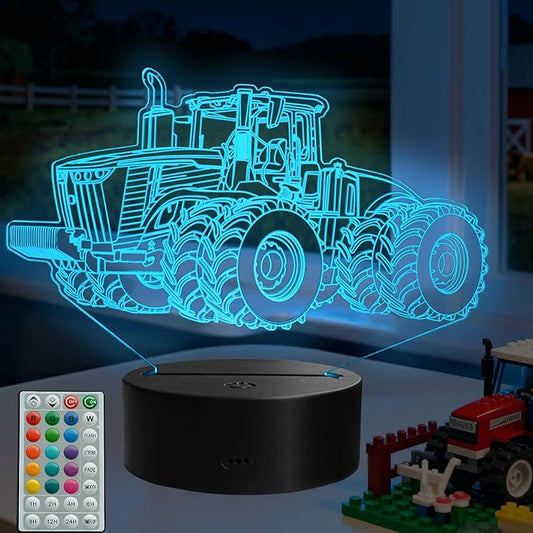 Tractor 3D Night Light, Tractor Gifts, LED Illusion Lamp with Remote Control, 16 Colors, Timer, RGB Flashing Mode and Dimmable, Tractor Toys Cool Stuff for Holiday Birthday Christmas