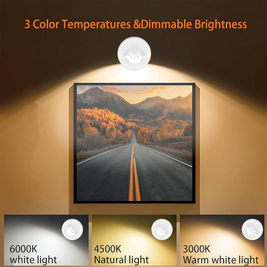Wireless LED Spotlight Indoor, Rechargeable Uplighting with Remote Dimmable, Tree Spotlight Battery Powered Ceiling for Artwork Picture Painting Plant, 2Pack