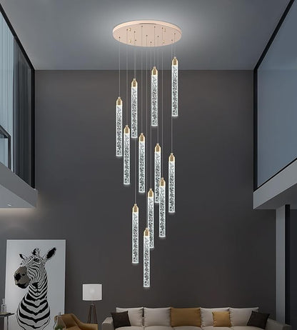 Crystal Staircase Chandelier, Modern Gold Large Spiral Dimmable LED Cluster Raindrop Foyer Chandelier Lighting, Bubble Living Room Hanging Light Fixture 12 Light Remote Control