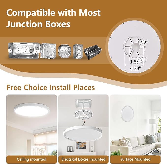 4PK 12 Inch LED Flush Mount Ceiling Light, 24W, 2520LM, 3000K/4000K/6000K CCT Selectable, 0.9inch Super Slim LED Ceiling Light Fixtures, Low Profile Round Flat Panel Light for Bedroom,Kitchen,Hallway