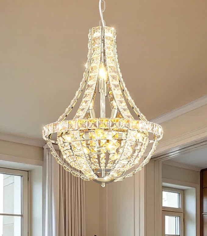 Glam Crystal Chandelier Empire Chandeliers with K9 Crystal Luxury Light Fixture for Dining Room Living Room Bedroom Entryway Silver Lighting