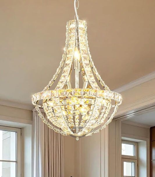 Glam Crystal Chandelier Empire Chandeliers with K9 Crystal Luxury Light Fixture for Dining Room Living Room Bedroom Entryway Silver Lighting