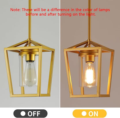 SGLfarmty Single Brass Pendant Light, 7 Inch Adjustable Lantern Hanging Lighting with Clear Glass Shade, Modern Flat & Sloped Ceiling Light Fixture for Kitchen Island Dining Room Foyer Entryway