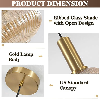 KCO Lighting Vintage Gold Pendant Light Fixture Amber Glass Pendant Light Mid Century Modern Lantern Light Antique Brass Dining Room Light Large Hanging Light Fixture