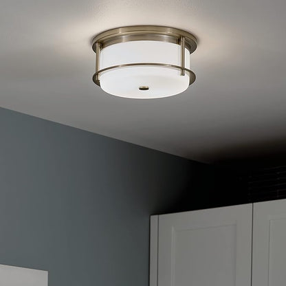 Kichler Brit 2-Light Flush Mount Ceiling Light, Industrial Modern Ceiling Light with Satin Etched Cased Opal Glass in Champagne Bronze, (12" W x 5.5" H), 52595CPZ