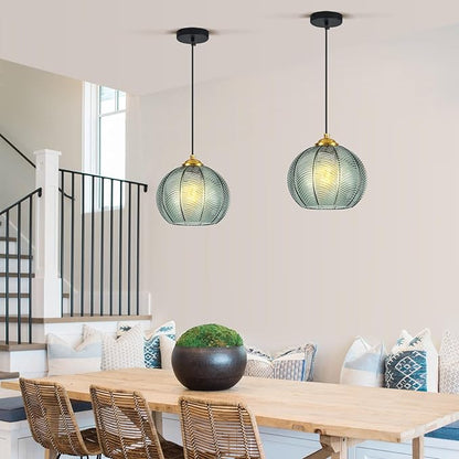 Mikeru 2-Pack Mint Glass Pendant Lights Kitchen Island Lighting Single Globe Pendant Light Fixtures Century Modern Kitchen Island Pendant Lighting for Bedroom Living Dining Room Light (Without Bulbs)