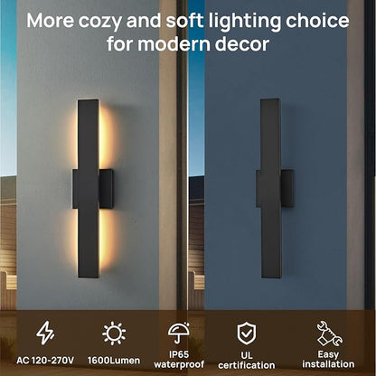 Upgraded 23.6in Modern LED Outdoor Wall Lights 3000K 4000K 5000K Dimmable Black Exterior Wall Sconce Long Outside Light fixtures for House Garage Front Door
