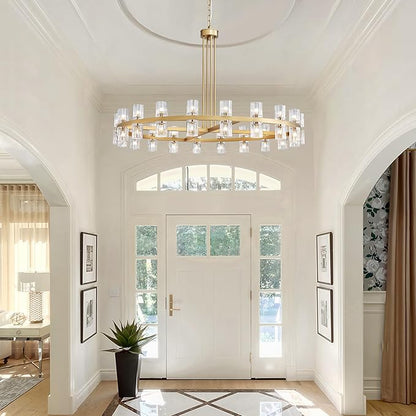48" Gold Wagon Wheel Crystal Chandelier, Modern Round Chandelier for Dining Room Table, K9 Crystal Ceiling Chandelier for Living Room Entryway Foyer, Includes 40× G4 Bulbs
