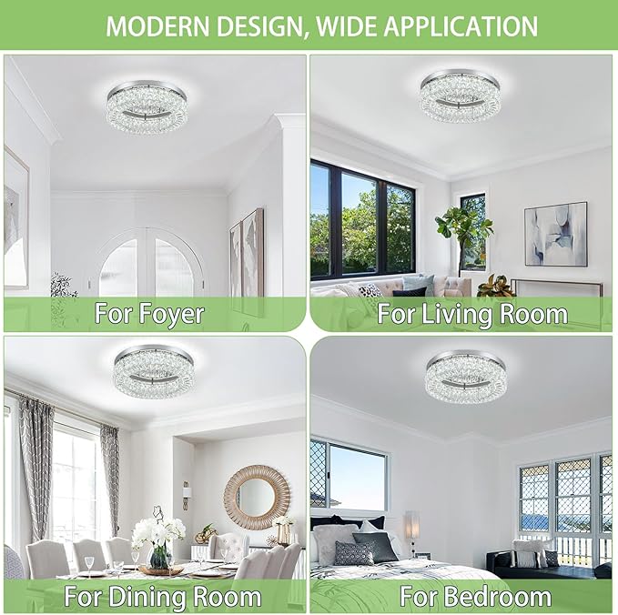 HOPGGIE 18" Dimmable Chandelier with Remote Control LED Ceiling Light Flush Mount Ceiling Light Fixtures Large Crystal Chandeliers Light for Living Room Bedroom Dining Room (dimmable)
