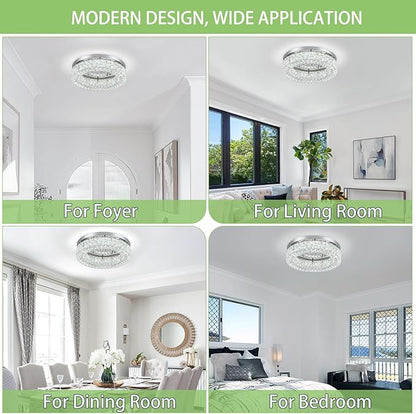 HOPGGIE 18" Dimmable Chandelier with Remote Control LED Ceiling Light Flush Mount Ceiling Light Fixtures Large Crystal Chandeliers Light for Living Room Bedroom Dining Room (dimmable)