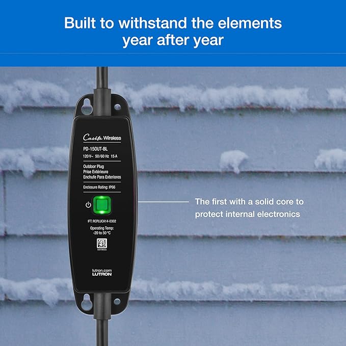 Lutron Caséta Outdoor Smart Plug On/Off Switch Holiday Light Starter Kit with Smart Hub and Pico Remote | Compatible with Alexa, Google Assistant, Ring, Apple Home | for String Lights and Inflatables