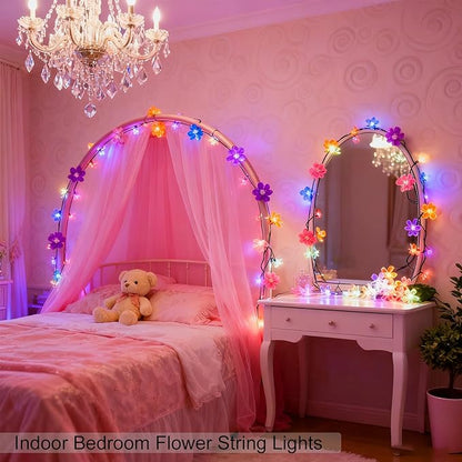 JACUXLSS Easter Pastel Flower String Lights Indoor Bedroom Decorations, 33ft 100 LED USB Plug-in Fairy Cute Cherry Blossom Froal Lamp for Patio, Garden Party, Christmas, Birthday Decor (Multicolored)