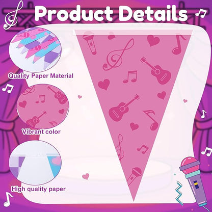 HESTYA 5 Pcs 49 ft Kpop Theme Pink Purple Blue Pennant Banner Pink and Purple Birthday Party Decor Kpop Theme Triangle Flag Bunting Garland for Birthday Supplies