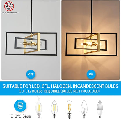 XINGQI 22" Modern 5-Light Black and Gold Geometric Pendant Lighting Fixture Farmhous Chandeliers for Dining Room Bedroom Living Room Kitchen Island Entry Foyer Office