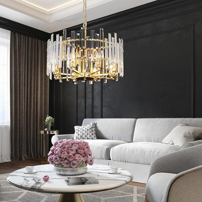 Gold Crystal Chandelier Modern Chandeliers 8 Lights Round Light Fixture Luxury Top K9 Hanging Lighting for Bedroom Dining Room Living Room Entryway Foyer
