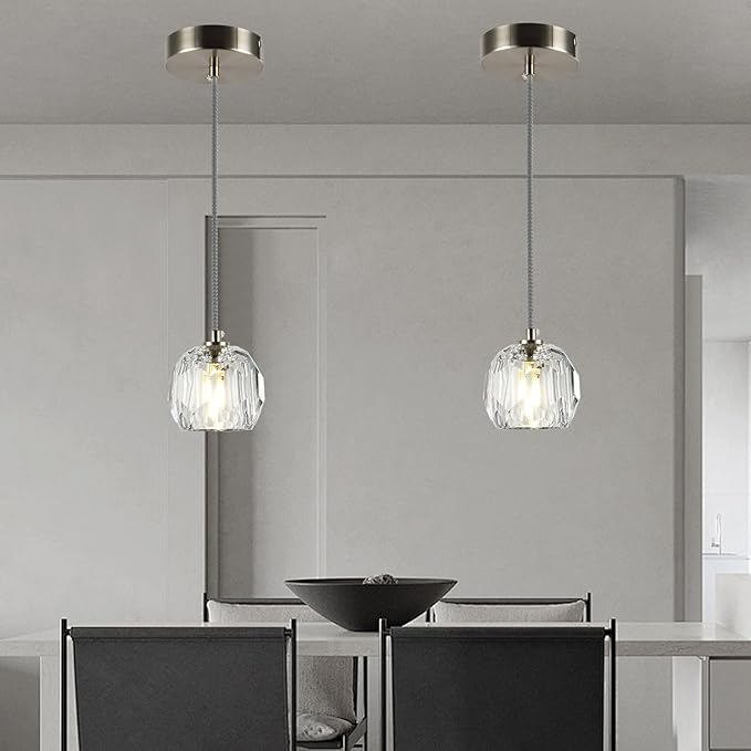 Modern Crystal Pendant Light Fixtures, Single Raindrop Hanging Lamp, Small 1 Light Farmhouse Chandelier for Dining Room Bedroom Bathroom Kitchen Island
