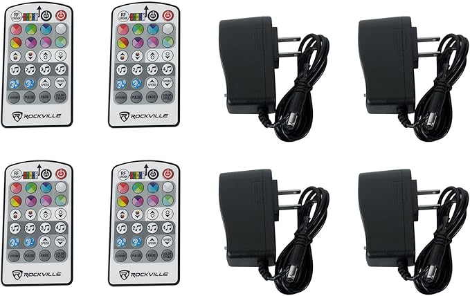 Rockville 4 PACK MINI RF1 V2 Black RGBWA+UV Battery-Powered Wash Lights with RF Remotes, Wireless DMX, Travel Bag, Perfect for DJs & Events