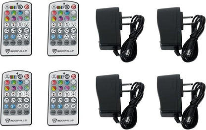 Rockville 4 PACK MINI RF1 V2 Black RGBWA+UV Battery-Powered Wash Lights with RF Remotes, Wireless DMX, Travel Bag, Perfect for DJs & Events