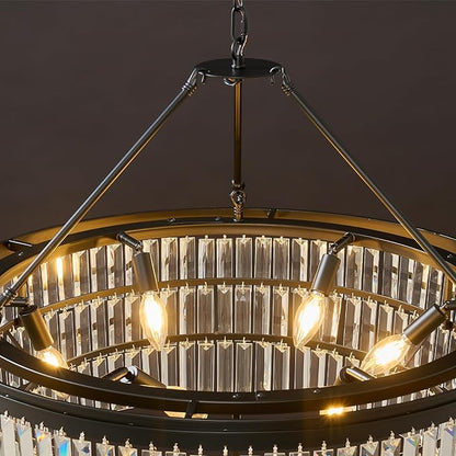 Black Modern Round Crystal Chandelier: 28" K9 Luxury Crystals Contemporary Chandeliers for Dining Room Lights over Table - Adjustable Large Light Chandelier for Bedroom Living Kitchen Entryway Foyer