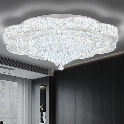 32in Modern Crystal handeliers for Living Room,Large Crystal Chandelier with Remote Control Flush Mount Chandeliers for Bedrooms Dining Room Dimmable 2700K-6000K