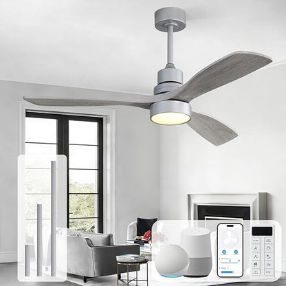 Sofucor Smart Ceiling Fan, 52" Low Profile Ceiling Fans with Lights and Remote, Compatible with Alexa/Google/App, 3-Color Light 6-Speed DC Motor Reversible Timer for Bedroom Living Room Patio Outdoor