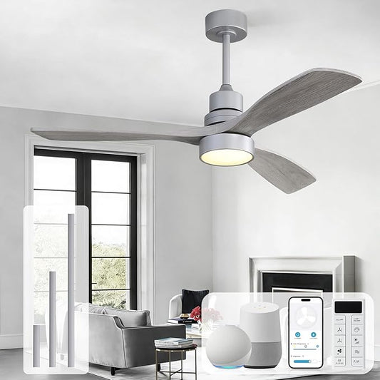 Sofucor Smart Ceiling Fan, 52" Low Profile Ceiling Fans with Lights and Remote, Compatible with Alexa/Google/App, 3-Color Light 6-Speed DC Motor Reversible Timer for Bedroom Living Room Patio Outdoor