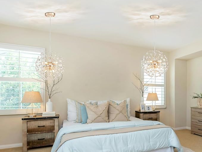 AGV LIGHTING Modern Crystal Chandelier Sputnik Dandelion Pendant Light Fixture, 6-Light Gold Chandelier for Dining Room Living Room Bedroom Foyer
