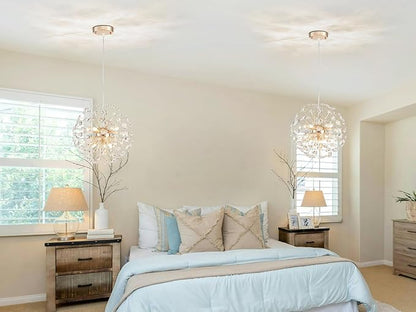 AGV LIGHTING Modern Crystal Chandelier Sputnik Dandelion Pendant Light Fixture, 6-Light Gold Chandelier for Dining Room Living Room Bedroom Foyer