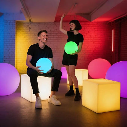 FUYO 12 inch LED Light Cube with Remote Waterproof Light Up Cube Chair, 16 RGB Colors LED Table for Kids Night Light, Glow Cube for Indoor Outdoor Home Patio Party (White-12 inch)