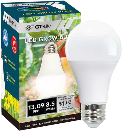 GT-Lite LED Plant Grow Light Bulbs Full Spectrum with 13.09 PPF, A19, E26 Base for Indoor Outdoor Plants