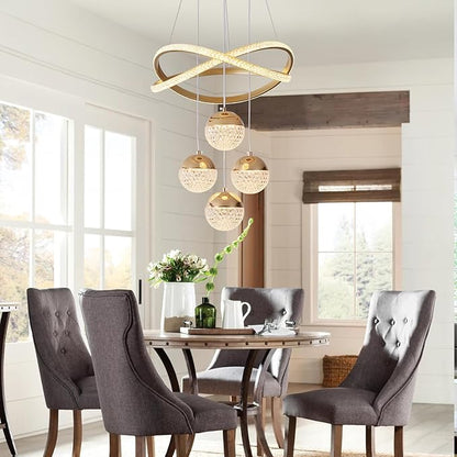 Gold LED Chandeliers, 3-Color Dimmable Pendant Light Dining Room Light Fixtures for Kitchen Island Adjustable Modern Chandeliers for Dining Room Living Room Bedroom