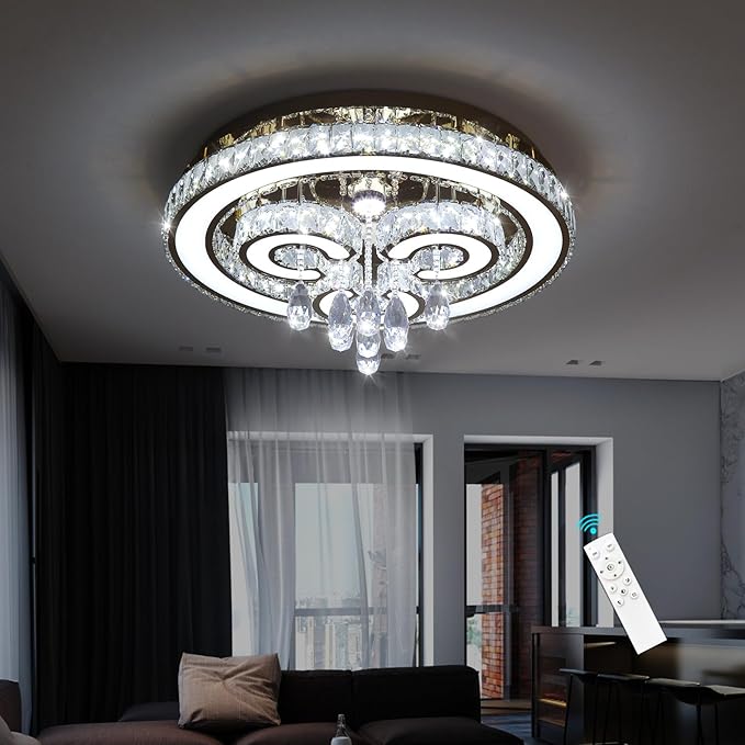 HAIXIANG Modern Chandeliers Bedroom LED Light Crystal Flush Mount Ceiling Lights for Dining Room Gold Chandelier Sparkling Interior Luxury Lighting Fixtures Living Room Dimmable Light 2700K 6000K