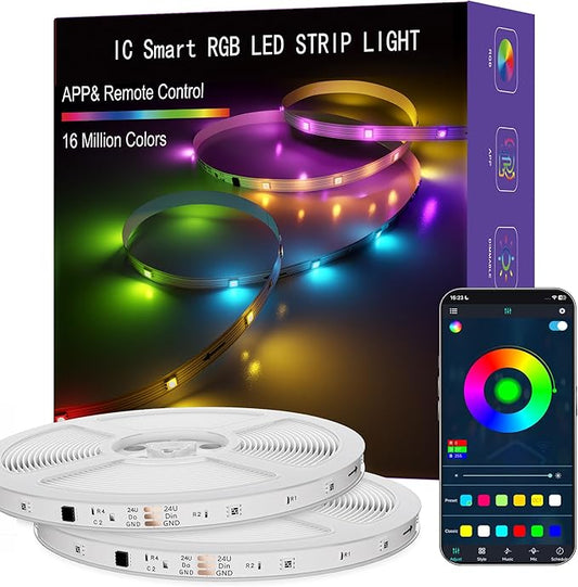 IC Smart RGB LED Strip Lights, 100FT LED Lights for Bedroom, App Control/Remote Control, Music Sync, DIY Design, Rainbow Chasing Effects, Strip Lights for Home, Party Decor
