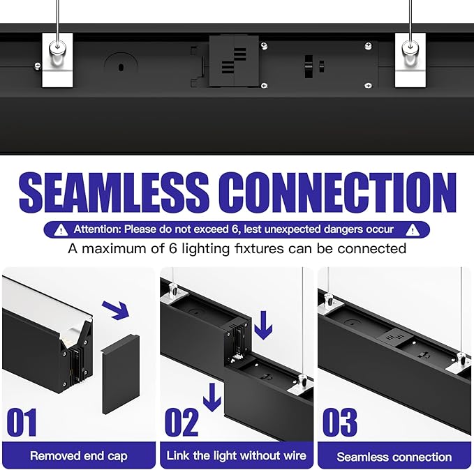 JTT 8FT LED Linear Light, 8Foot LED Shop Lights 60W 3000/4000/5000K CCT Selectable, Commercial 8Feet Strip Lighting Fixture for Office Garage Classroom, NOT Linkable, Flush Mount Suspended ETL