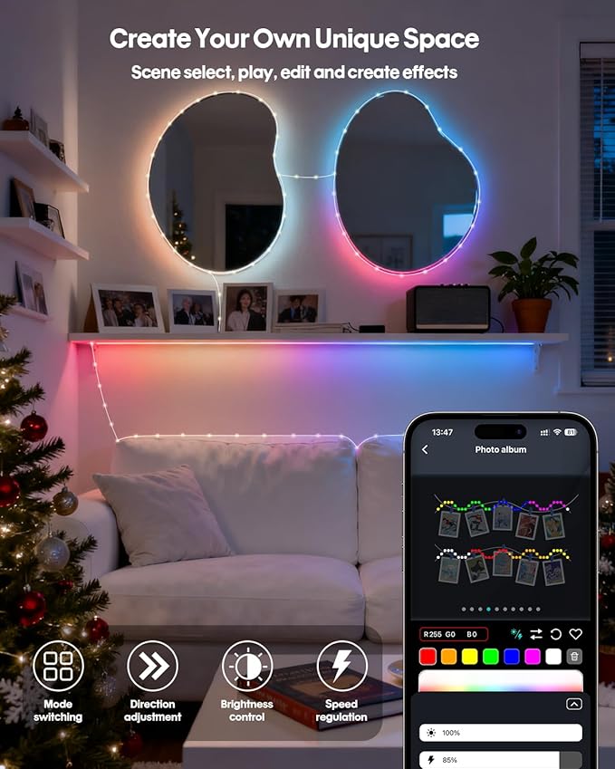 Super RGB Smart Fairy Lights 16.4Ft 50LEDs, Color Changing String Lights with Remote & App Control, RGB-IC Multicolor DIY Twinkle Lights for Bedroom, Birthday, Party, Indoor Holiday Decor