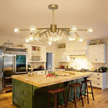 Depuley Modern Gold Sputnik Chandelier: 18-Light Large Crystal Glass Chandelier for Living Room - Kitchen Island Light Fixture Mid Century Hanging Lamp for Dining Room (Included G9 Bulbs)