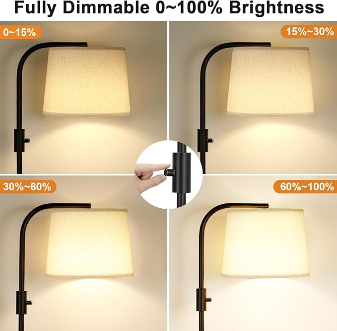 Ambimall Fully Dimmable Floor Lamp - Floor Lamps with 9W LED Bulb, Standing Lamps for Living Room with Adjust Head, Modern Standing Tall Light Rotary Switch for Office(Black and Beige)