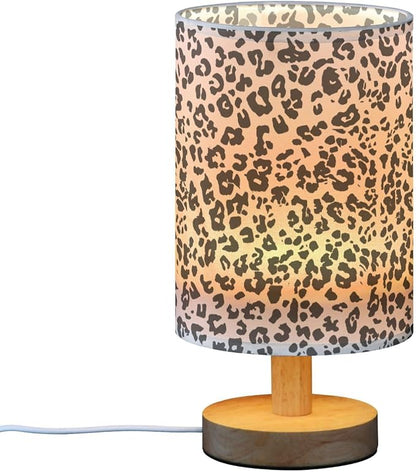 Bedside Table Lamp White Leopard Cheetah Animal Print Nightstand Lamp with Wood Desk Lamps for Bedroom Living Room Nursery Office Home Decor