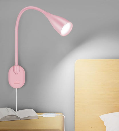 LiFMIRA Wall-Mounted LED Bedside Reading Light with USB Charging Port, 10-Level Dimmable & Adjustable 5 Color, Plug-in Adhesive Night Lamp for Books in Bed, Eye-Caring Bedroom Lighting (Pink)