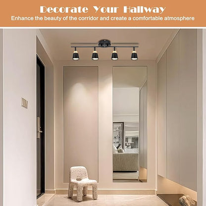 GORDNWE Track Lighting Fixtures Ceiling: LED Spot Lights Indoor 4 GU10 Flexible Heads Black Vintage Adjustable Compatible with Dimmable Bulbs Overhead Directional Lights Foldable for Kitchen Hallway
